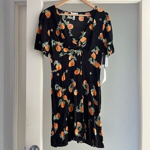 Leith Black Dress with Orange Fruit Print